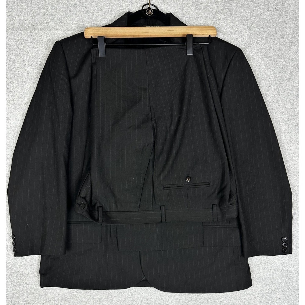 Fresco By‎ Lanerossi Suit Mens 52 36x28 Black Pinstripe Wool Blend 2 Piece Italy